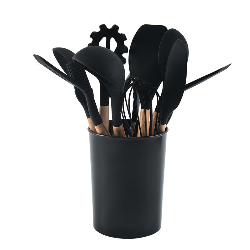 12 Pcs Silicone Kitchen Set Wooden Handle and Storage Box.