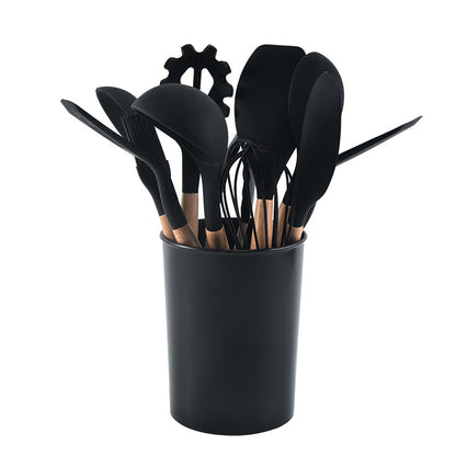 12 Pcs Silicone Kitchen Set Wooden Handle and Storage Box.