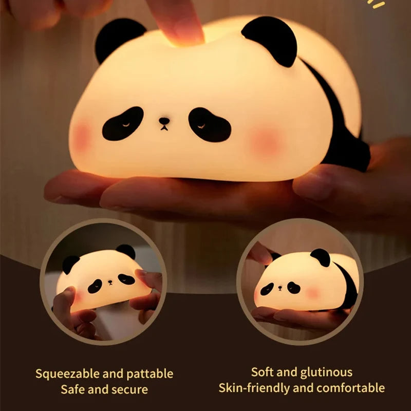 Cute Panda Night Lamp | Soft Squishy Silicone LED Light for Bedroom, Kids & Gift