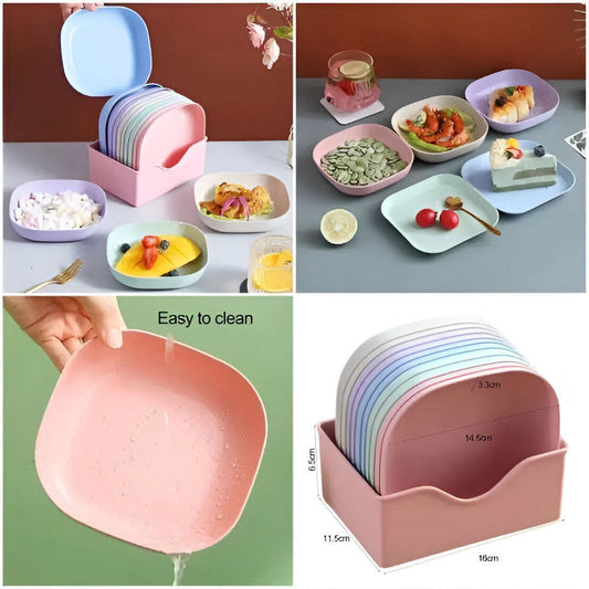 10 pcs Plate Set With Holder Mix Colours