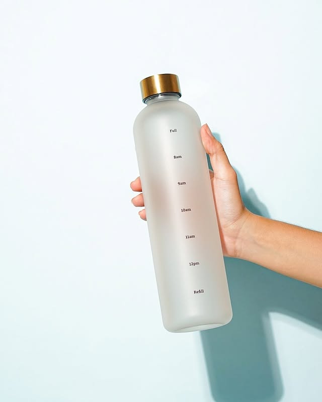 1L Water Bottle With Time Marker Outdoor Travel Leakproof Frosted Plastic
