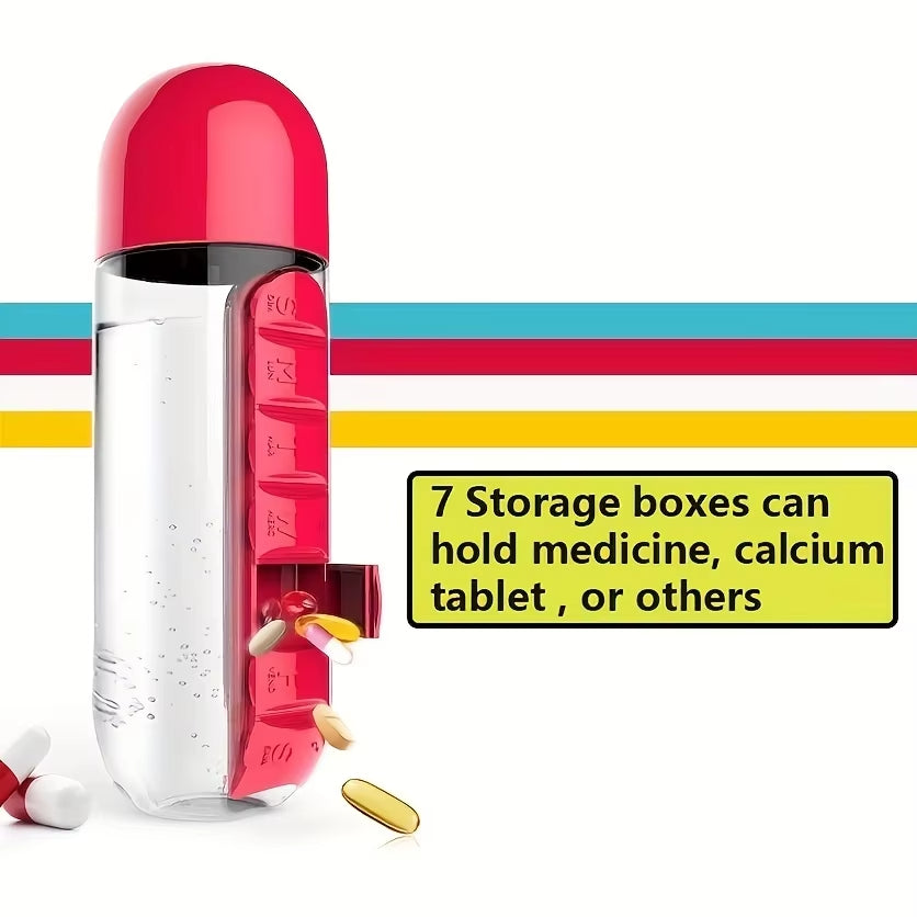 2 in 1  600ml Pill Water Bottle With Drinking Cup