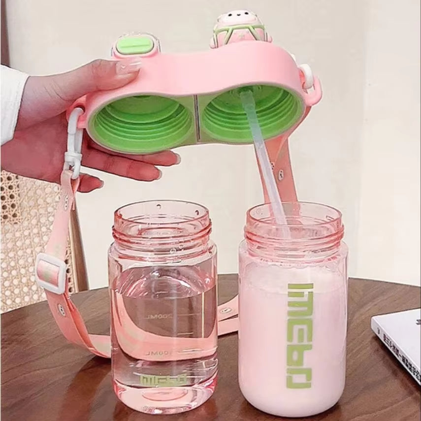 840ML Twin Compartment WaterBottle For Outdoor With Strap