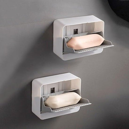 Plastic Wall-Mounted Single Bar Soap Box with Lid with Drain Drawer Large Soap Box