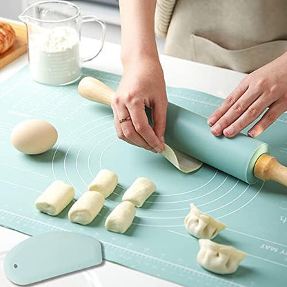 Non-Stick Silicone Dough Rolling Mat with Rolling Pin – Heat-Resistant Insulation Pad for Baking & Pastry Prep