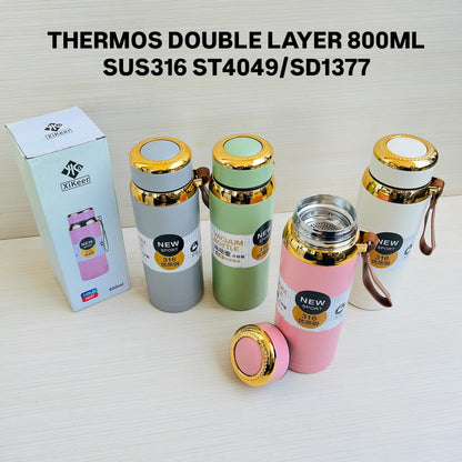 1000ml Vacuum Flask Water Bottle 316 Stainless Steel Rose Gold Lid