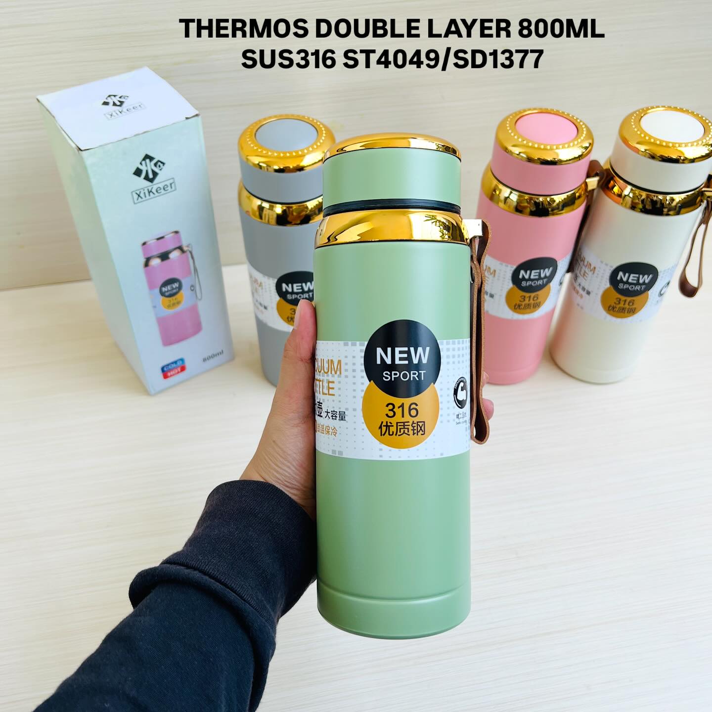 1000ml Vacuum Flask Water Bottle 316 Stainless Steel Rose Gold Lid