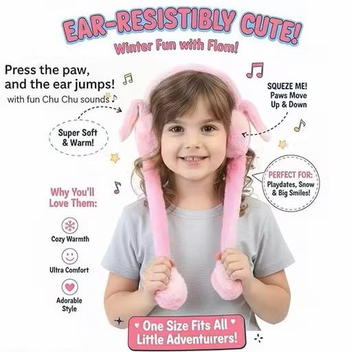 Twish Accessories Pack of 1 Random Color Cute Rabbit Ear Moving Earmuffs for Kids