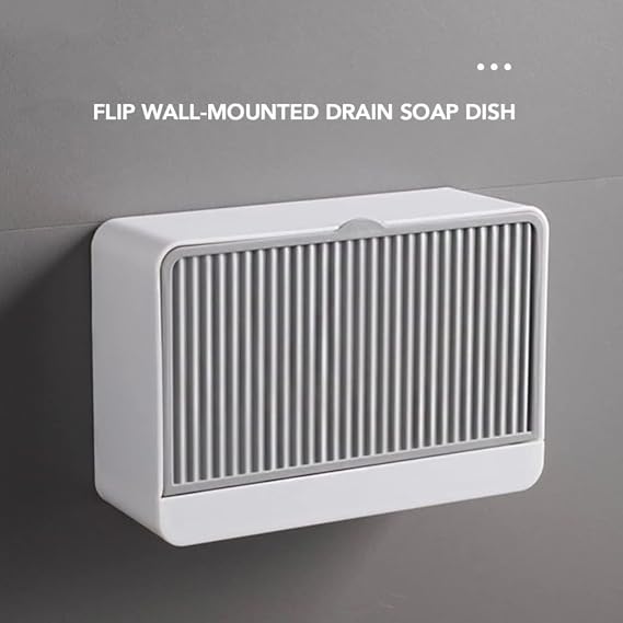 Plastic Wall-Mounted Single Bar Soap Box with Lid with Drain Drawer Large Soap Box