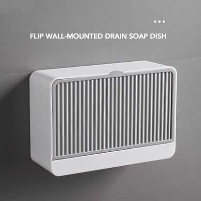 Plastic Wall-Mounted Single Bar Soap Box with Lid with Drain Drawer Large Soap Box