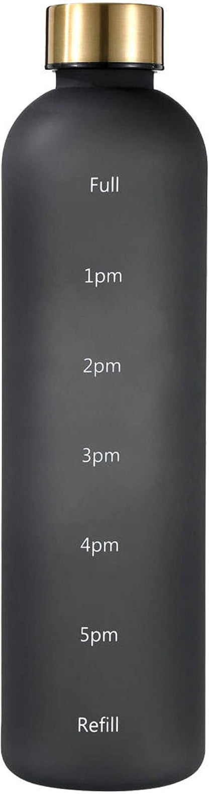 1L Water Bottle With Time Marker Outdoor Travel Leakproof Frosted Plastic