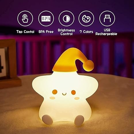 Little Star Silicone Night Lamp for Kids, Star Nursery Rechargable Night Lights 5 Color Table Lamp, Room Decor, Cute Led Multicolor Gift for Baby, Children, Teens