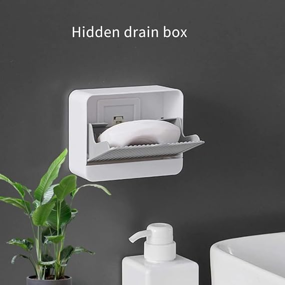 Plastic Wall-Mounted Single Bar Soap Box with Lid with Drain Drawer Large Soap Box