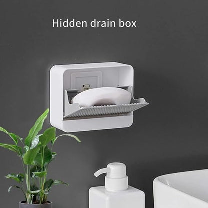Plastic Wall-Mounted Single Bar Soap Box with Lid with Drain Drawer Large Soap Box