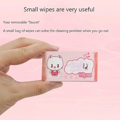 Mini Portable Disposable Baby Wipes For Face And Household Use,(PACK OF 2) Skin Care Wet Tissue Travel Children Adults, Total 64 Wipes In 8 Pouch, (Pack Of 2 Multi Colour)