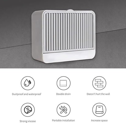 Plastic Wall-Mounted Single Bar Soap Box with Lid with Drain Drawer Large Soap Box