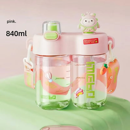 840ML Twin Compartment WaterBottle For Outdoor With Strap