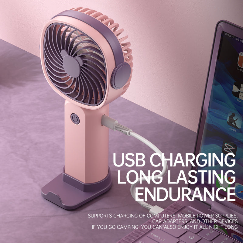 Portable USB Rechargeable Mini Fan with Phone Holder | Fast Charging Handheld Travel & Office Fan