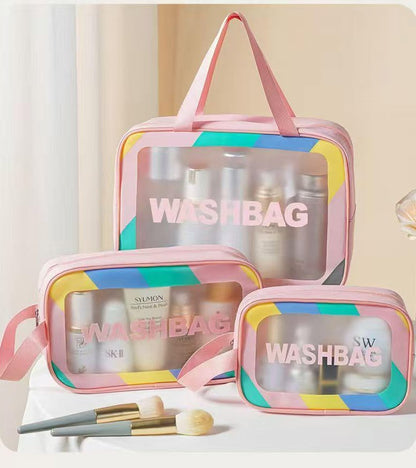 3 PEC PU Leather Transparent Waterproof Makeup Bag for Travel Toiletry Organization