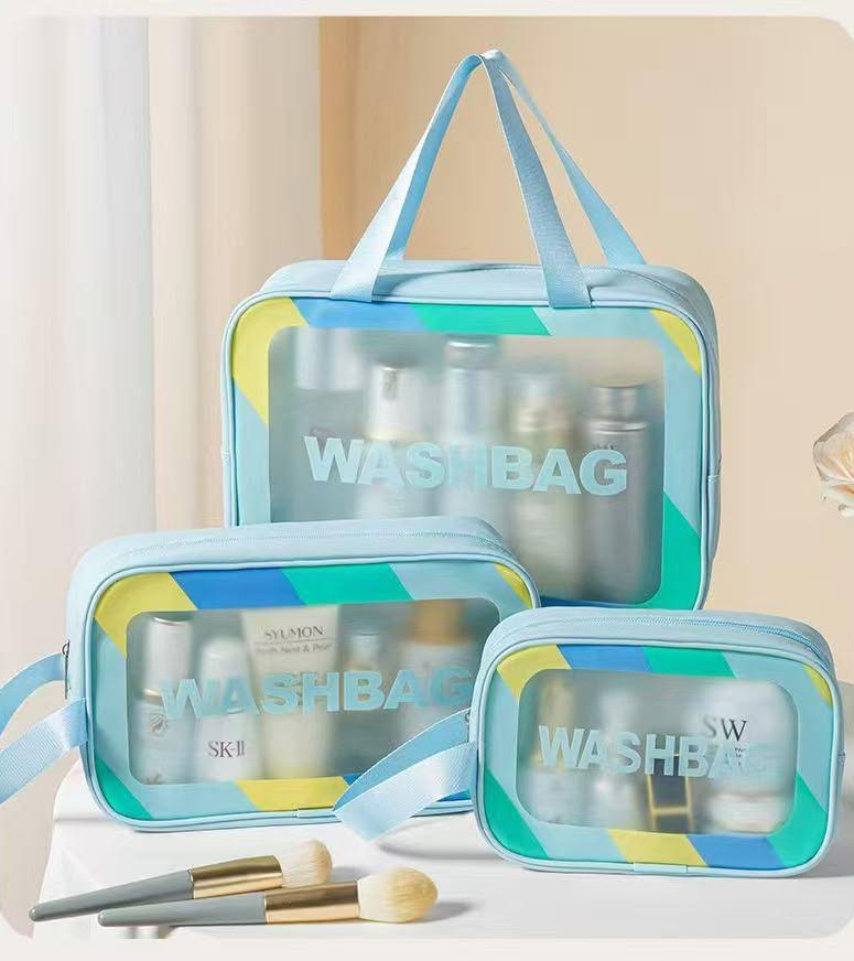 3 PEC PU Leather Transparent Waterproof Makeup Bag for Travel Toiletry Organization