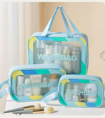 3 PEC PU Leather Transparent Waterproof Makeup Bag for Travel Toiletry Organization