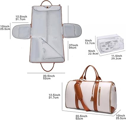 3 in 1 Hanging Suitcase Suit Weekender Travel Bag PU Leather Large Capacity Multifunctional