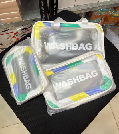 3 PEC PU Leather Transparent Waterproof Makeup Bag for Travel Toiletry Organization