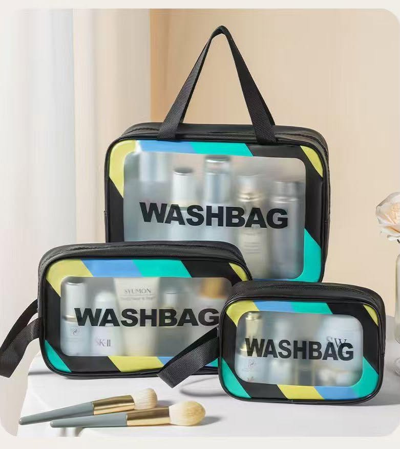 3 PEC PU Leather Transparent Waterproof Makeup Bag for Travel Toiletry Organization
