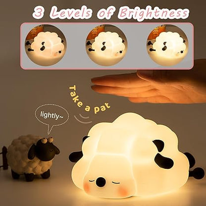 LED Sheep Baby Bedside Lamp with 3 Light Levels, Cute Silicone Rechargeable Night Lamp with Touch Sensor for Children's Room Bedroom Lights Baby Room Decor Birthday Gift