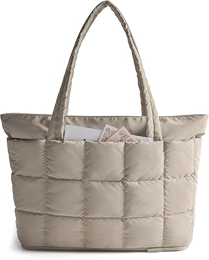 Expandable Tote Bag for Women, Puffer Work Tote Handbag, Quilted Carry On Bag for Travel Gym