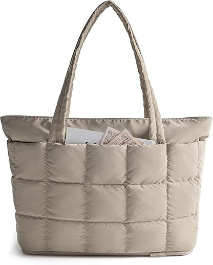 Expandable Tote Bag for Women, Puffer Work Tote Handbag, Quilted Carry On Bag for Travel Gym