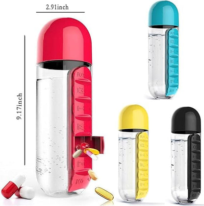 2 in 1  600ml Pill Water Bottle With Drinking Cup