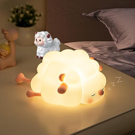 LED Sheep Baby Bedside Lamp with 3 Light Levels, Cute Silicone Rechargeable Night Lamp with Touch Sensor for Children's Room Bedroom Lights Baby Room Decor Birthday Gift