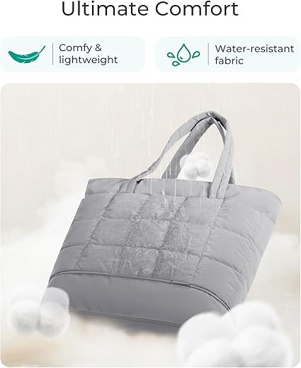 Expandable Tote Bag for Women, Puffer Work Tote Handbag, Quilted Carry On Bag for Travel Gym