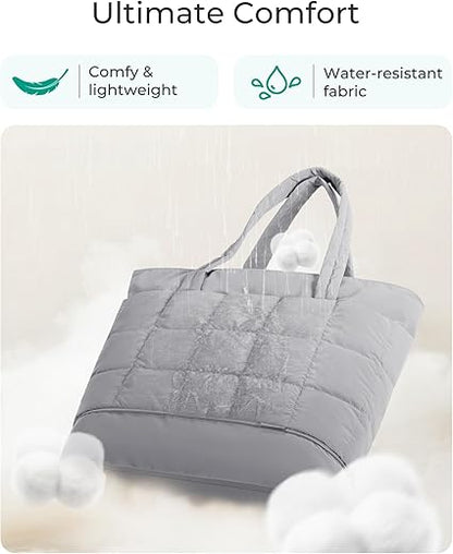 Expandable Tote Bag for Women, Puffer Work Tote Handbag, Quilted Carry On Bag for Travel Gym