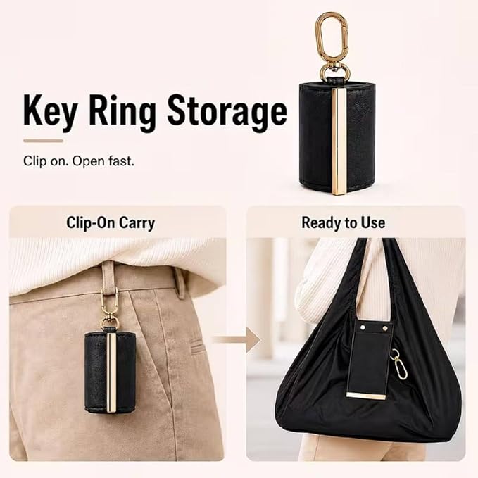 Foldable Keychain Tote Bag with Key Ring