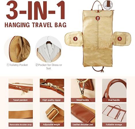 3 in 1 Hanging Suitcase Suit Weekender Travel Bag PU Leather Large Capacity Multifunctional