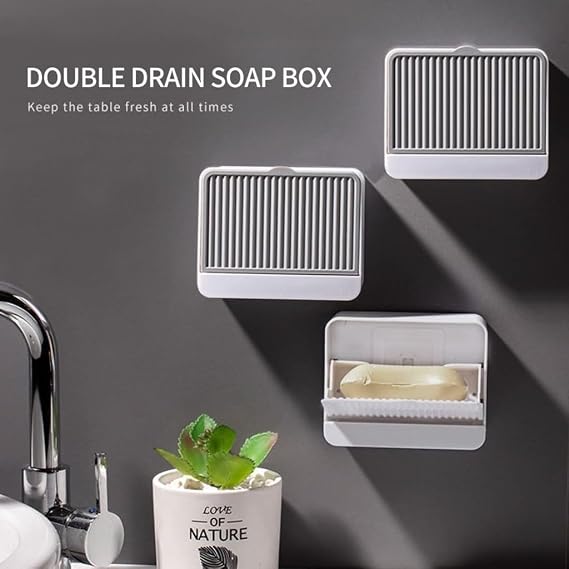 Plastic Wall-Mounted Single Bar Soap Box with Lid with Drain Drawer Large Soap Box