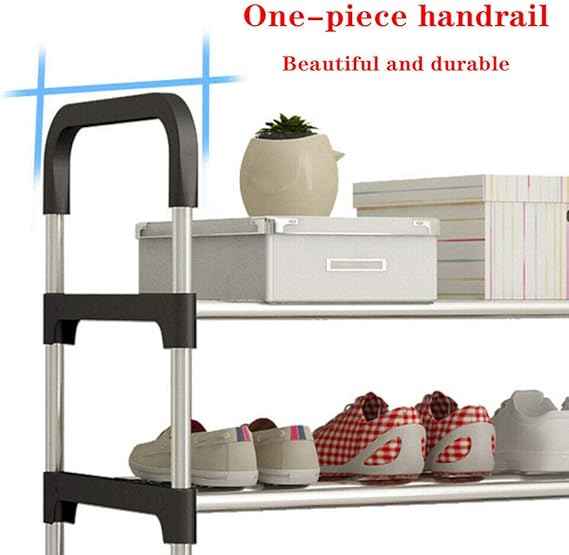 Long Stainless Steel Shoe Rack Shoe Stand Storage Organizer Shoe Cabinet Durable Portable (7 Layer, Black)