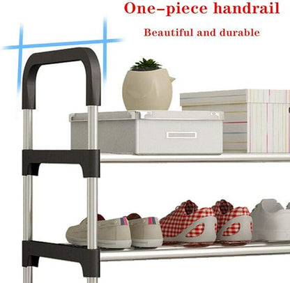 Long Stainless Steel Shoe Rack Shoe Stand Storage Organizer Shoe Cabinet Durable Portable (7 Layer, Black)