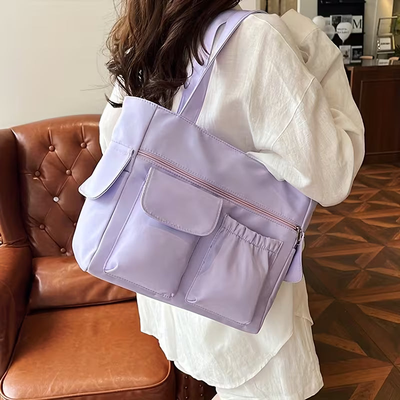 Women'S Shoulder Handbag Tote, Casual and Everyday Carry, Multi Pocket Lightweight Nylon Bag
