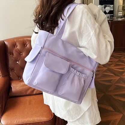 Women'S Shoulder Handbag Tote, Casual and Everyday Carry, Multi Pocket Lightweight Nylon Bag