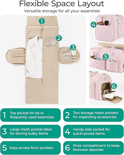 3 in 1 Hanging Suitcase Suit Weekender Travel Bag PU Leather Large Capacity Multifunctional