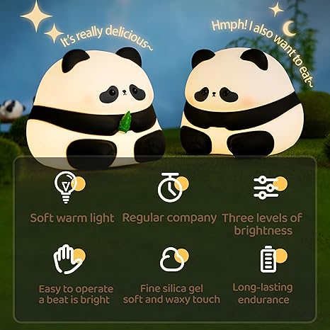 Cute Panda Night Light, Dimmable Nursery Kawaii Lamps for Room Decor, Super Squishy Silicone Night Lamp.