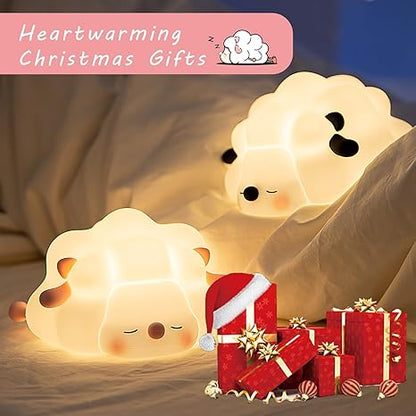 LED Sheep Baby Bedside Lamp with 3 Light Levels, Cute Silicone Rechargeable Night Lamp with Touch Sensor for Children's Room Bedroom Lights Baby Room Decor Birthday Gift