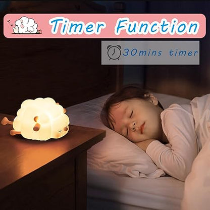 LED Sheep Baby Bedside Lamp with 3 Light Levels, Cute Silicone Rechargeable Night Lamp with Touch Sensor for Children's Room Bedroom Lights Baby Room Decor Birthday Gift