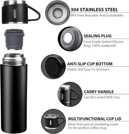 3 Cup Double-Layer Stainless Steel Vacuum Flask Set