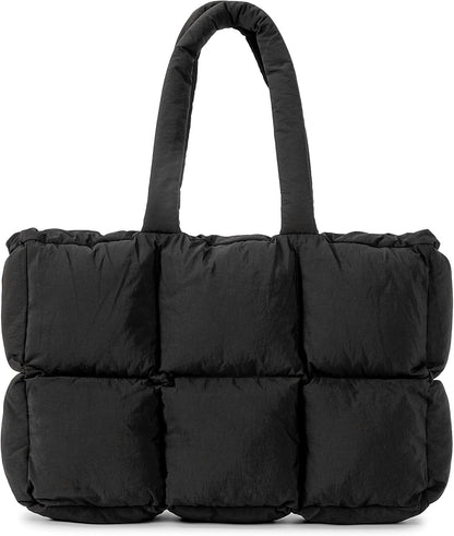 Large Quilted Puffy Handbag Lightweight Satchel Purse for Work Travel Gym Shop