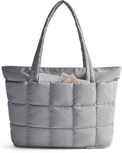 Expandable Tote Bag for Women, Puffer Work Tote Handbag, Quilted Carry On Bag for Travel Gym