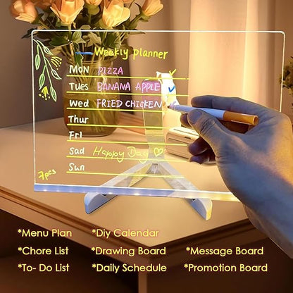 LED Light-Up Acrylic Writing Board – Reusable Wipe-Clean Drawing Board with 7 Markers for Kids & Home Use